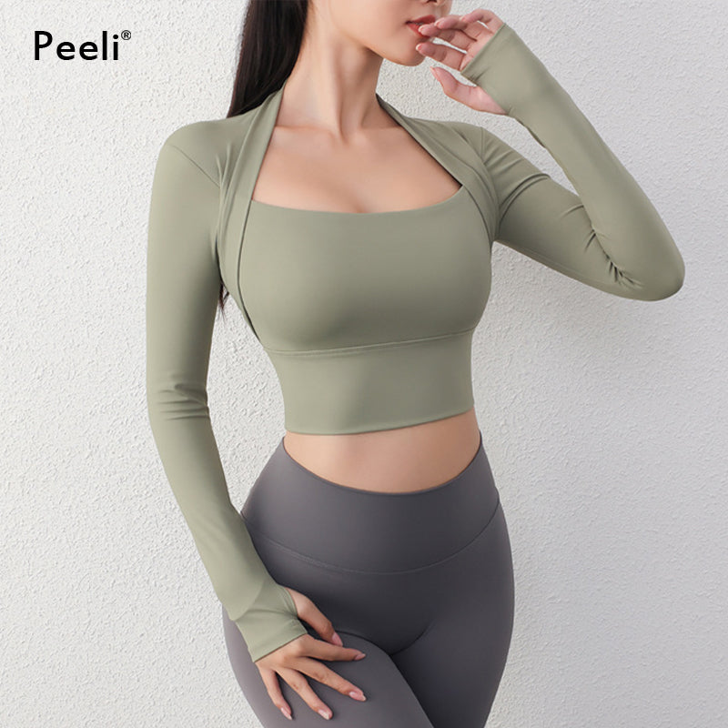 Yoga Fitness Activewear Faux Two-Piece Tops